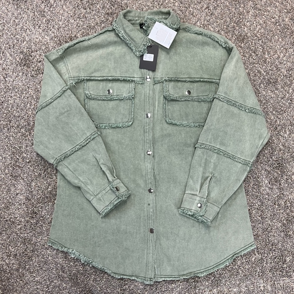 Blue B Collection jacket womens small green smiley face utility painted shaket